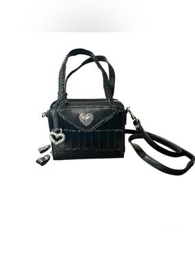 🖤 VINTAGE Brighton Black Croc-Embossed Leather Mini Box Crossbody Bag 🖤